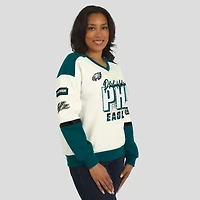 Sweat-shirt ras du cou crème à col en V pour femme WEAR by Erin Andrews, motif Philadelphia Eagles Racing