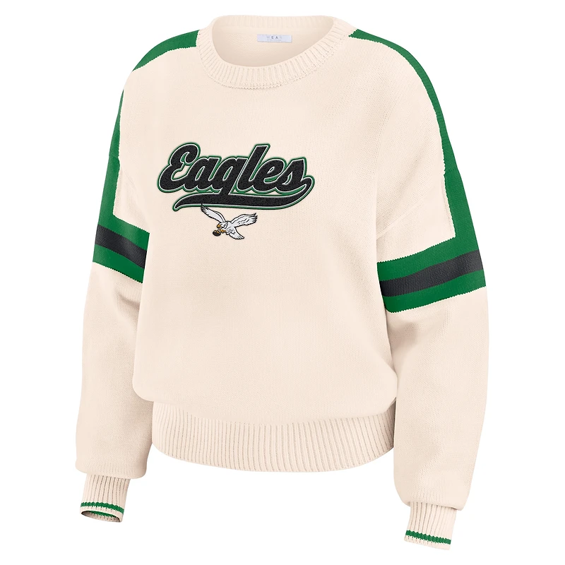 Pull à rayures crème Philadelphia Eagles pour femme WEAR by Erin Andrews