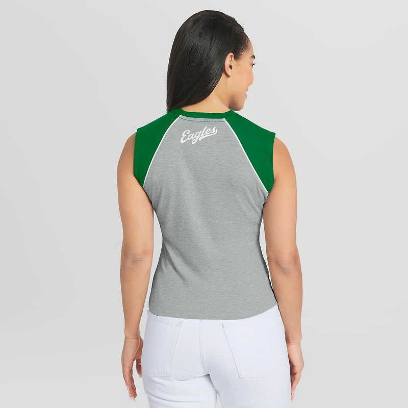 Women's WEAR by Erin Andrews  Heather Gray Philadelphia Eagles Cropped Raglan Tank Top