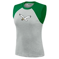 Débardeur raglan court gris chiné Philadelphia Eagles de la marque WEAR by Erin Andrews pour femme