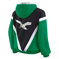 Women's WEAR by Erin Andrews Kelly Green/Black Philadelphia Eagles Plus Retro Crinkle Full-Zip Windbreaker Jacket