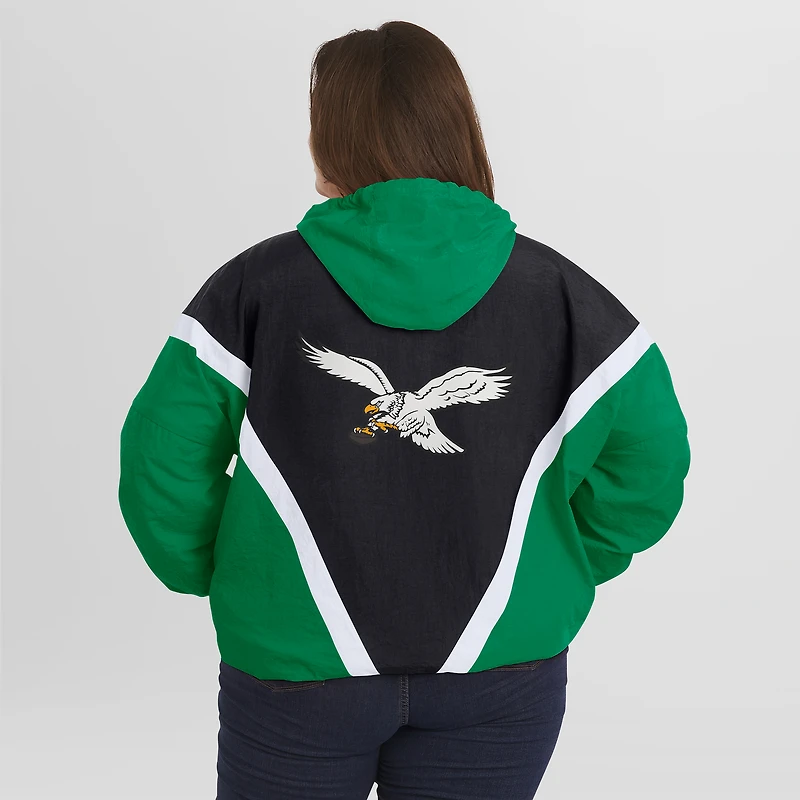 Women's WEAR by Erin Andrews Kelly Green/Black Philadelphia Eagles Plus Retro Crinkle Full-Zip Windbreaker Jacket