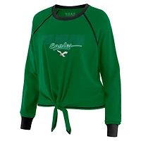 T-shirt à manches longues noué sur le devant Kelly Green Philadelphia Eagles pour femme WEAR by Erin Andrews