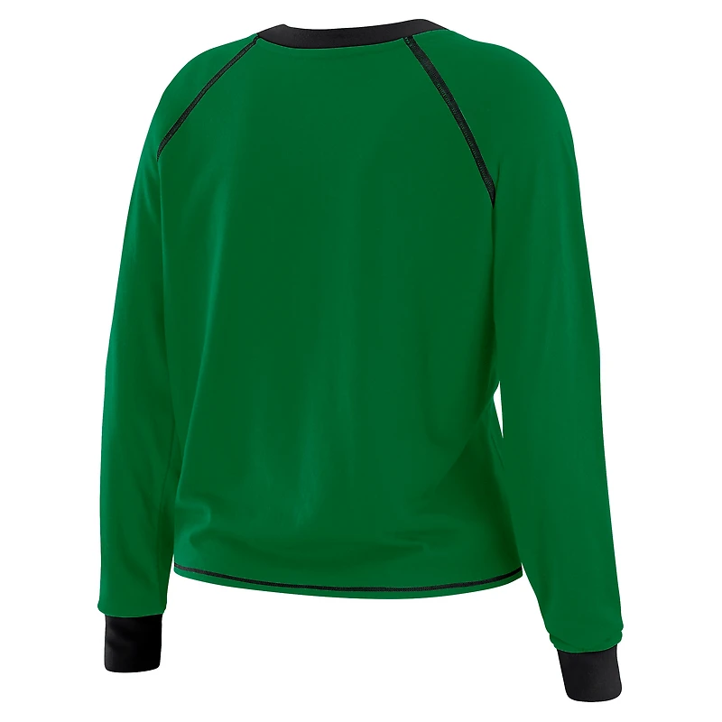 Women's WEAR by Erin Andrews Kelly Green Philadelphia Eagles Tie-Front Long Sleeve T-Shirt