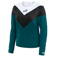 T-shirt à manches longues en mélange de trois chevrons vert nuit/noir pour femme WEAR by Erin Andrews, grande taille, des Philadelphia Eagles