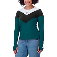 T-shirt à manches longues en mélange de trois chevrons vert nuit/noir pour femme WEAR by Erin Andrews, grande taille, des Philadelphia Eagles