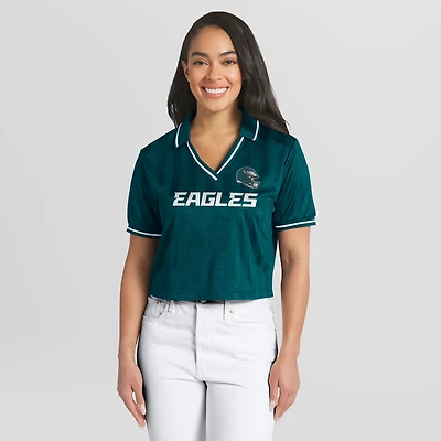 Women's WEAR by Erin Andrews  Midnight Green Philadelphia Eagles Cropped Jersey Polo
