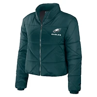 Women's WEAR by Erin Andrews Midnight Green Philadelphia Eagles Cropped Puffer Full-Zip Jacket
