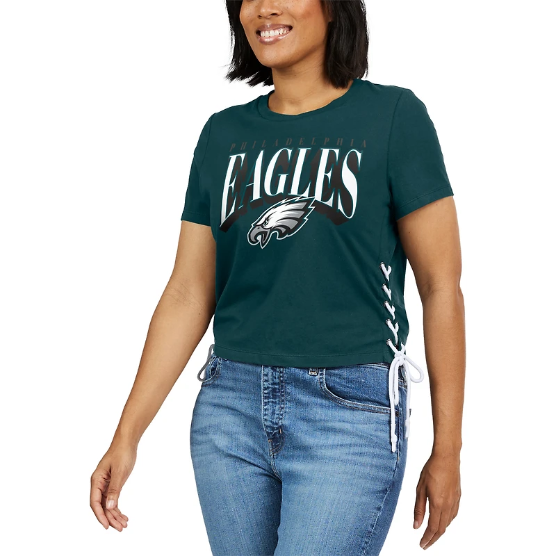 T-shirt court à lacets vert nuit pour femme WEAR by Erin Andrews des Philadelphia Eagles