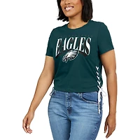 T-shirt court à lacets vert nuit pour femme WEAR by Erin Andrews des Philadelphia Eagles