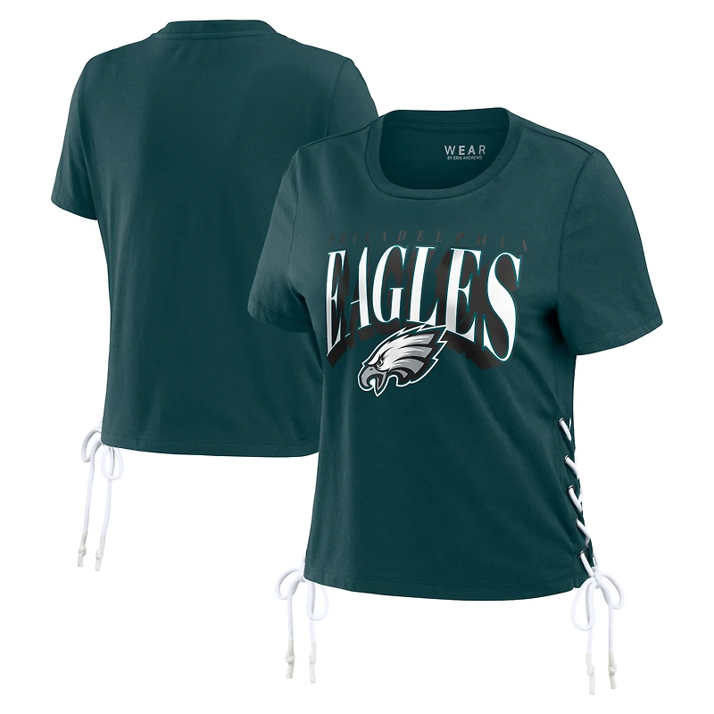 T-shirt court à lacets vert nuit pour femme WEAR by Erin Andrews des Philadelphia Eagles
