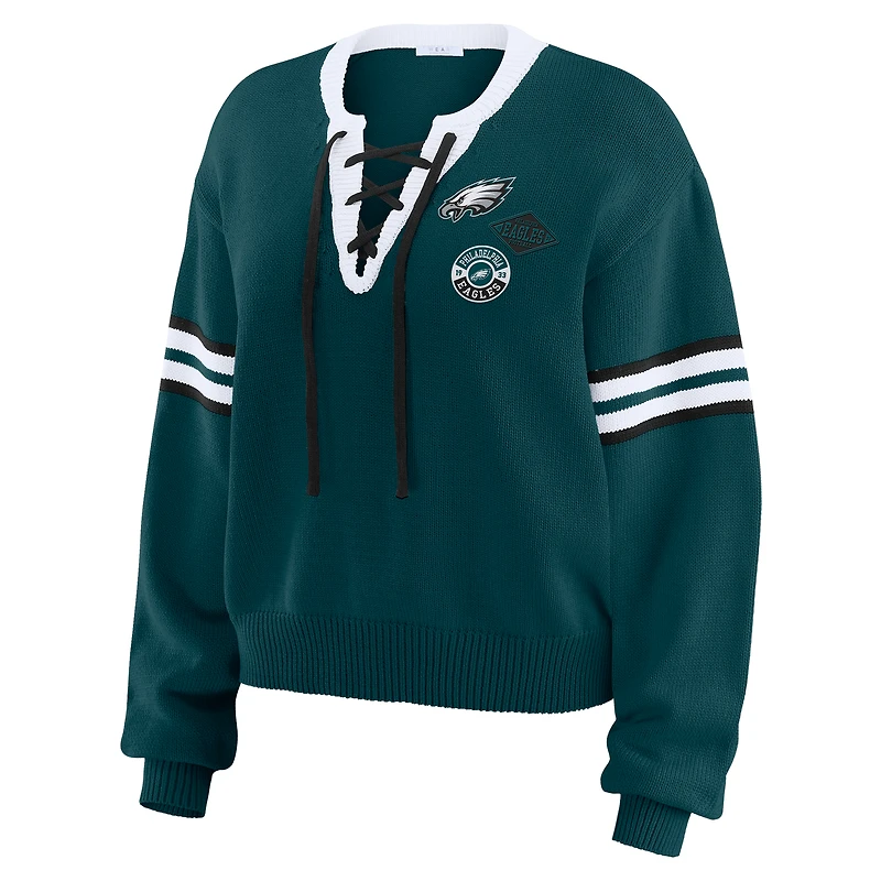 Pull à lacets vert nuit Philadelphia Eagles pour femme WEAR by Erin Andrews