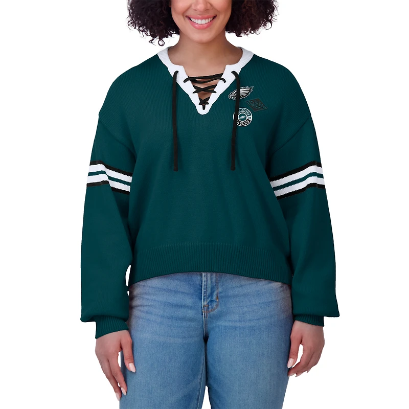Pull à lacets vert nuit Philadelphia Eagles pour femme WEAR by Erin Andrews