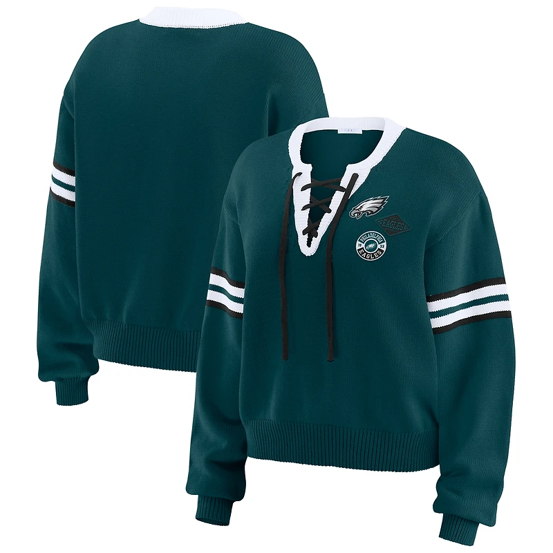 Pull à lacets vert nuit Philadelphia Eagles pour femme WEAR by Erin Andrews