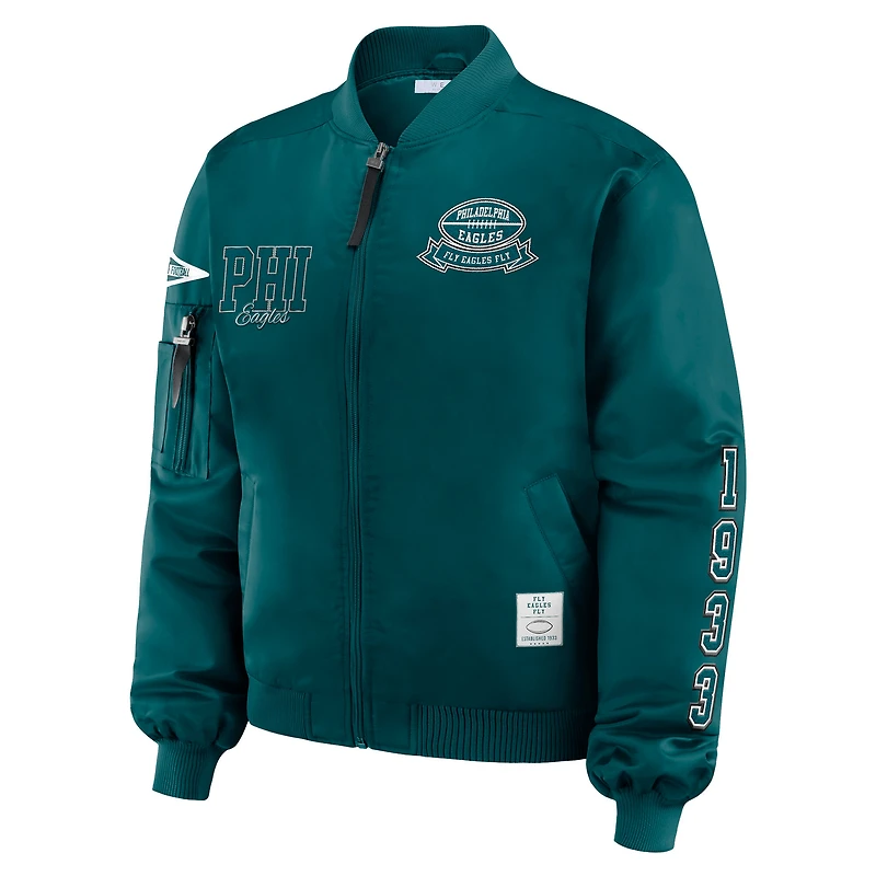 Women's WEAR by Erin Andrews Midnight Green Philadelphia Eagles Patch Full-Zip Bomber Jacket
