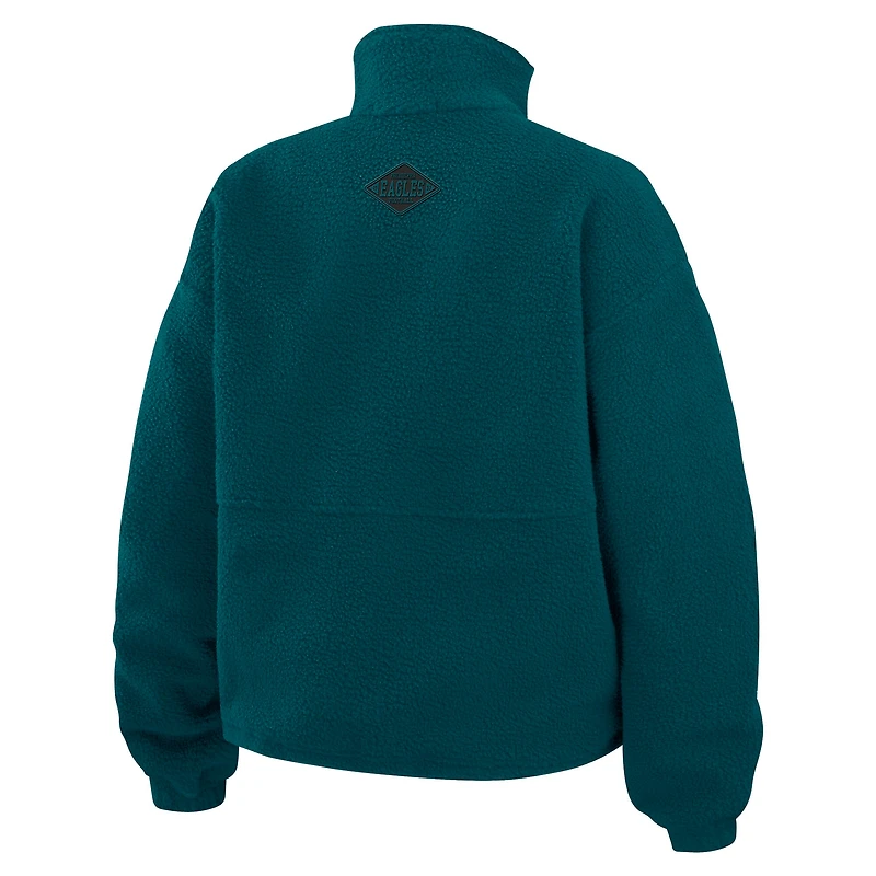 Women's WEAR by Erin Andrews Midnight Green Philadelphia Eagles Polar Fleece Half-Zip Jacket