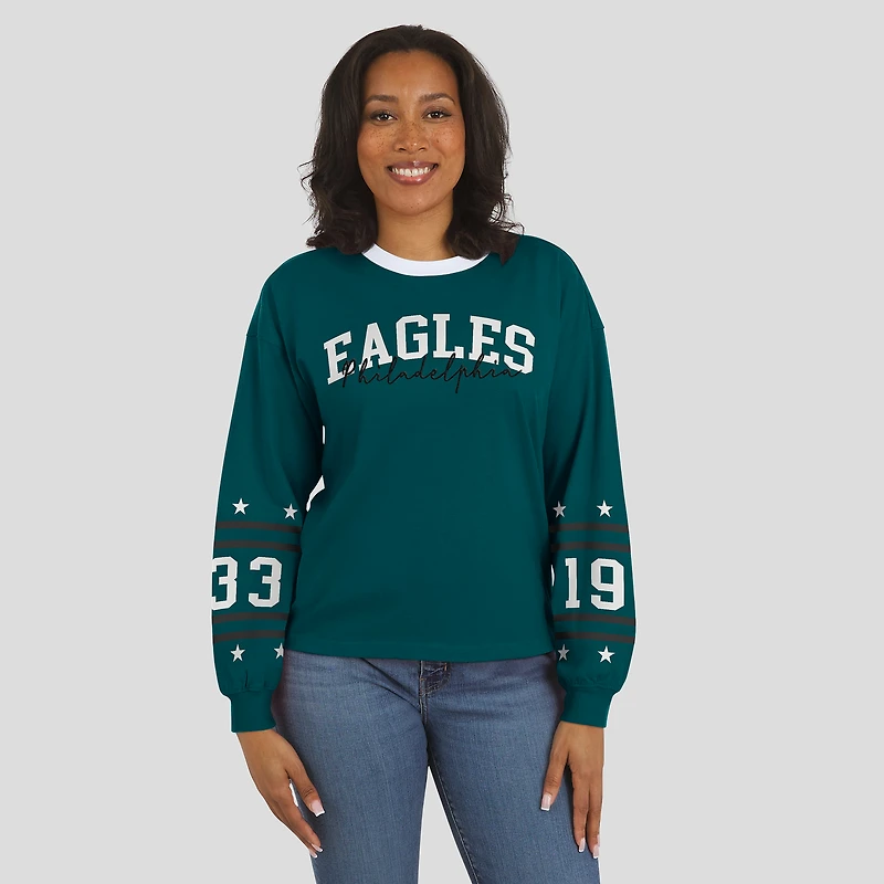 T-shirt sport à manches longues vert nuit des Philadelphia Eagles pour femme WEAR by Erin Andrews