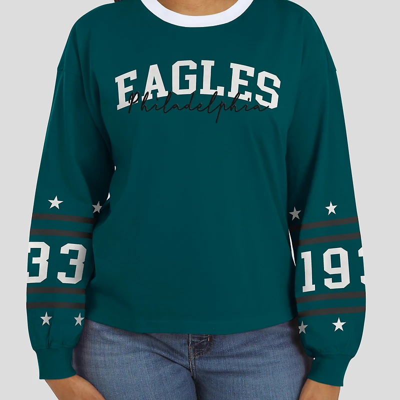 T-shirt sport à manches longues vert nuit des Philadelphia Eagles pour femme WEAR by Erin Andrews