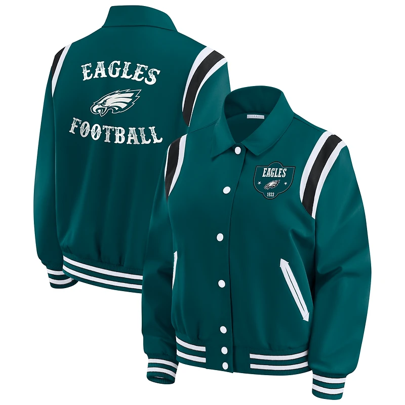 Women's WEAR by Erin Andrews Midnight Green Philadelphia Eagles Varsity Lightweight Full-Snap Jacket