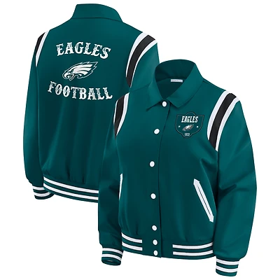 Women's WEAR by Erin Andrews Midnight Green Philadelphia Eagles Varsity Lightweight Full-Snap Jacket