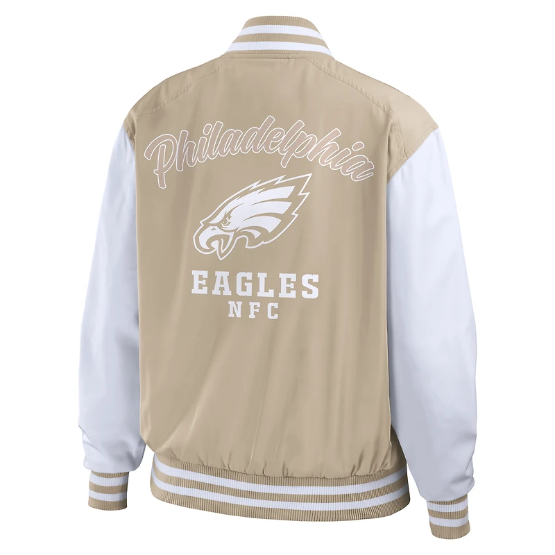 Women's WEAR by Erin Andrews Tan Philadelphia Eagles Tonal Full-Zip Bomber Jacket