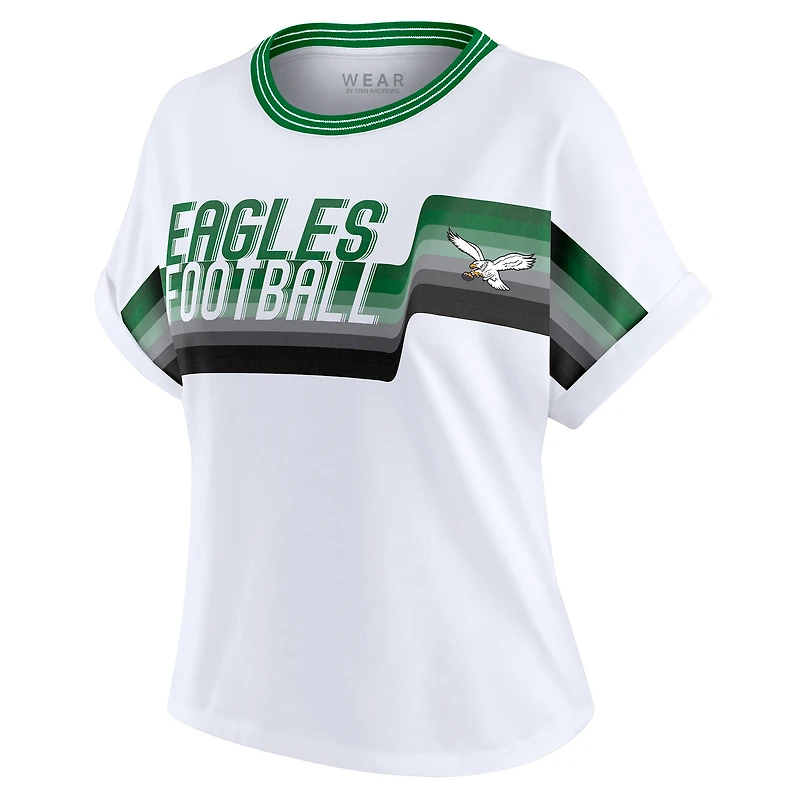 Women's WEAR by Erin Andrews White Philadelphia Eagles Cropped Center Stripe Dolman T-Shirt