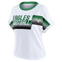 Women's WEAR by Erin Andrews White Philadelphia Eagles Cropped Center Stripe Dolman T-Shirt