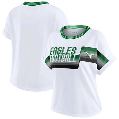 T-shirt court à rayures centrales blanc pour femme WEAR by Erin Andrews des Philadelphia Eagles
