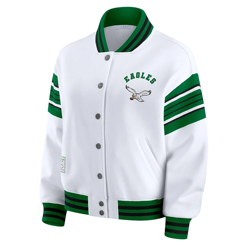Women's WEAR by Erin Andrews White Philadelphia Eagles Full-Snap Fleece Sweatshirt Jacket