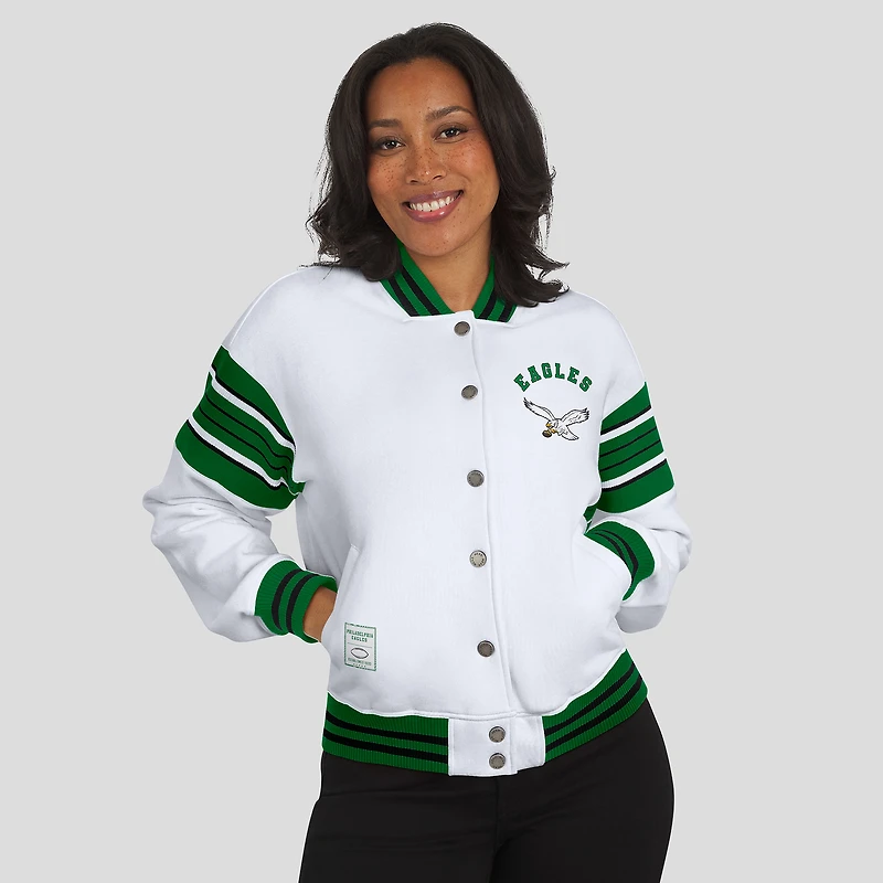 Women's WEAR by Erin Andrews White Philadelphia Eagles Full-Snap Fleece Sweatshirt Jacket