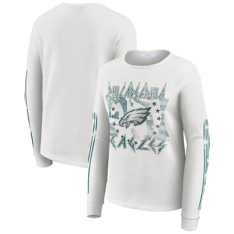 T-shirt blanc à manches longues et imprimé gaufré pour femme WEAR by Erin Andrews, motif Philadelphia Eagles