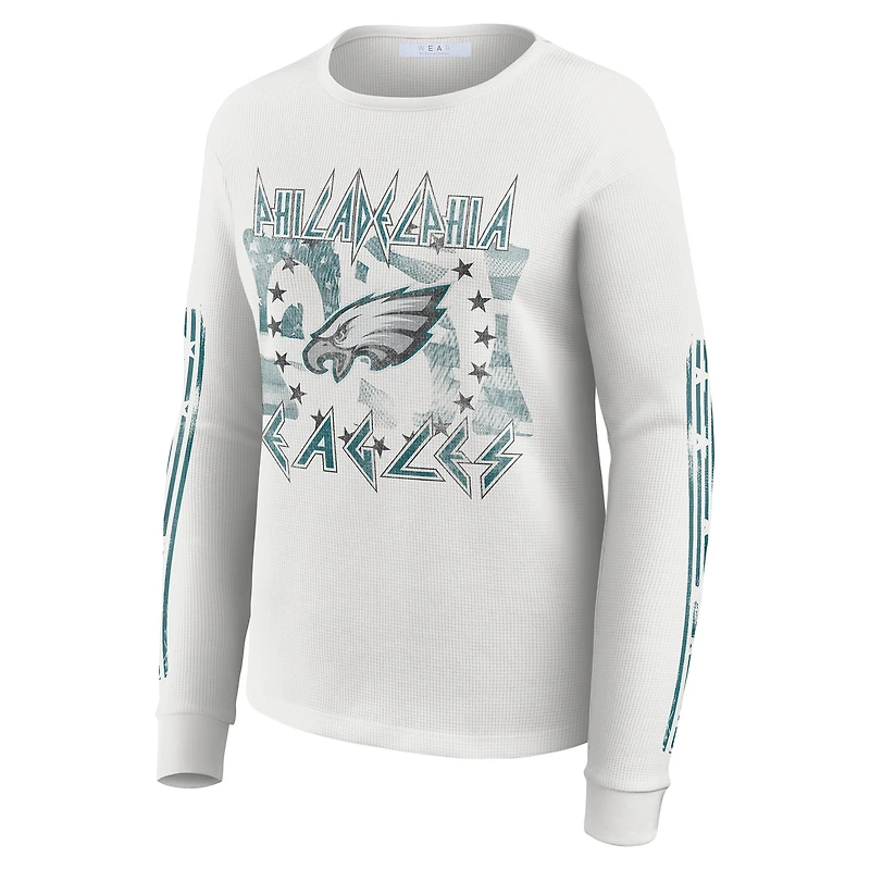 Women's WEAR by Erin Andrews  White Philadelphia Eagles Graphic Waffle Long-Sleeve T-Shirt