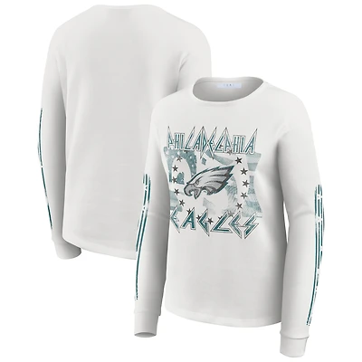 T-shirt blanc à manches longues et imprimé gaufré pour femme WEAR by Erin Andrews, motif Philadelphia Eagles