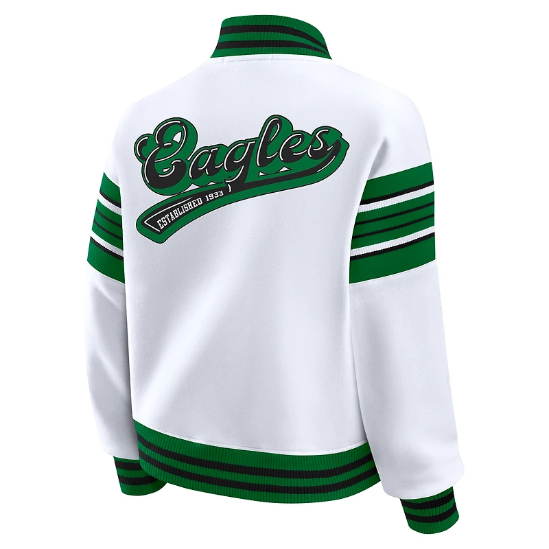 Women's WEAR by Erin Andrews White Philadelphia Eagles Plus Full-Snap Fleece Sweatshirt Jacket