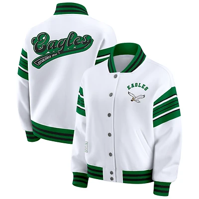 Veste sweat-shirt en polaire à boutons-pression grande taille pour femme WEAR by Erin Andrews, motif Philadelphia Eagles blanc