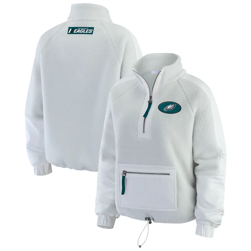 Women's WEAR by Erin Andrews White Philadelphia Eagles Polar Fleece Half-Zip Jacket