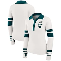 Women's WEAR by Erin Andrews White Philadelphia Eagles Ribbed Henley Polo Sweater