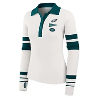 Women's WEAR by Erin Andrews White Philadelphia Eagles Ribbed Henley Polo Sweater