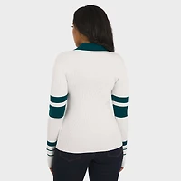 Women's WEAR by Erin Andrews White Philadelphia Eagles Ribbed Henley Polo Sweater