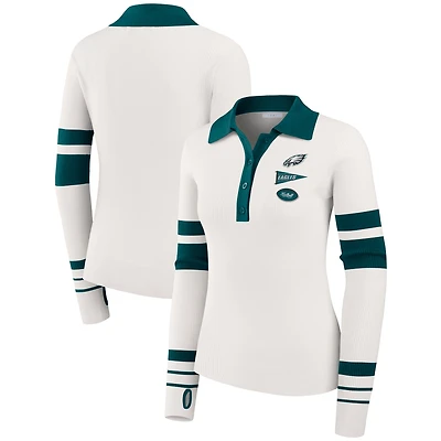 Women's WEAR by Erin Andrews White Philadelphia Eagles Ribbed Henley Polo Sweater