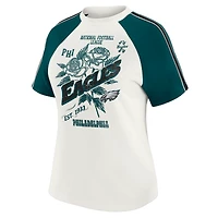 T-shirt raglan blanc à rayures et manches vieillies pour femme WEAR by Erin Andrews des Philadelphia Eagles