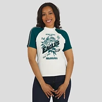 T-shirt raglan blanc à rayures et manches vieillies pour femme WEAR by Erin Andrews des Philadelphia Eagles