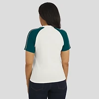 T-shirt raglan blanc à rayures et manches vieillies pour femme WEAR by Erin Andrews des Philadelphia Eagles