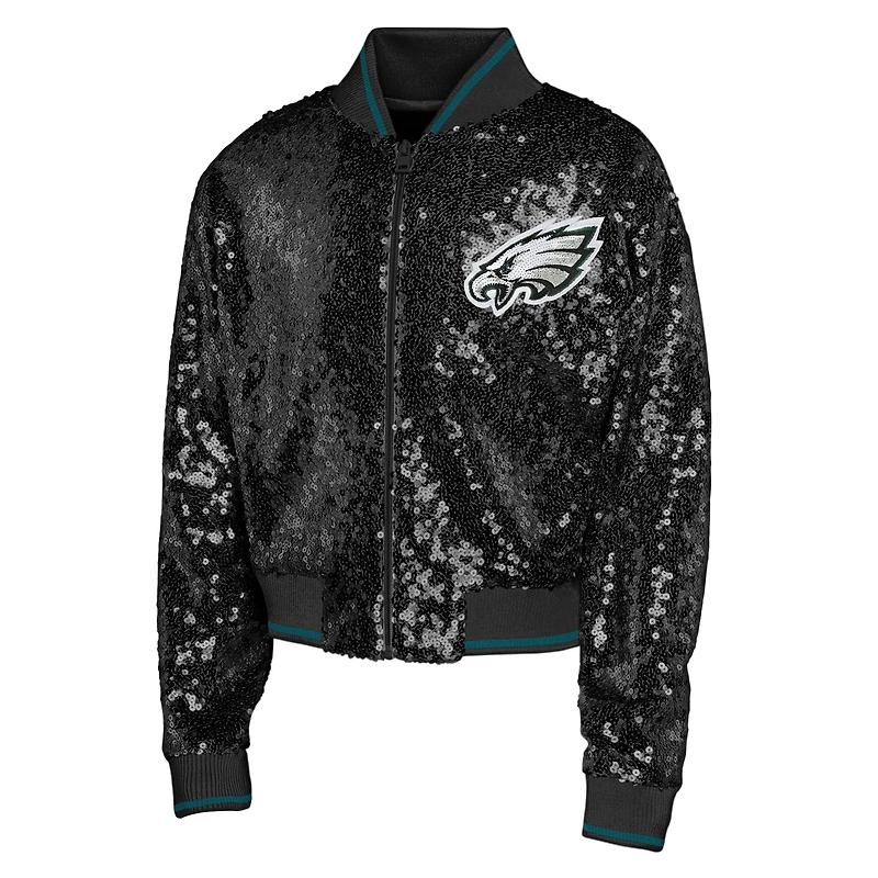 Veste à paillettes Glam Squad noire pour jeune fille Outerstuff des Philadelphia Eagles