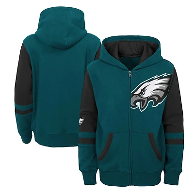 Chandail à capuchon glissière pleine longueur et blocs de couleur du stade des Eagles Philadelphie vert minuit pour jeune