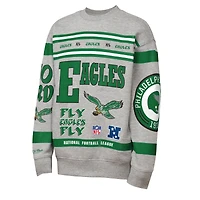 Youth Mitchell & Ness Gray Philadelphia Eagles Throwback All-Over Print Fleece Sweatshirt