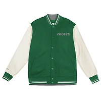Youth Mitchell & Ness Kelly Green/Cream Philadelphia Eagles Full-Snap Varsity Jacket