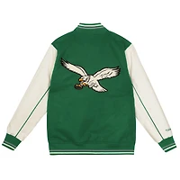 Youth Mitchell & Ness Kelly Green/Cream Philadelphia Eagles Full-Snap Varsity Jacket