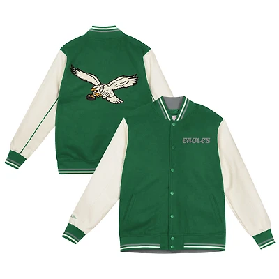 Youth Mitchell & Ness Kelly Green/Cream Philadelphia Eagles Full-Snap Varsity Jacket