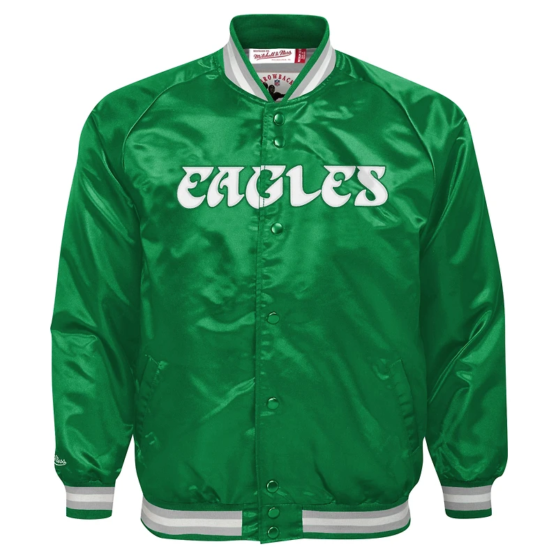 Veste à boutons-pression en satin vert Kelly de Mitchell & Ness pour jeunes Philadelphia Eagles
